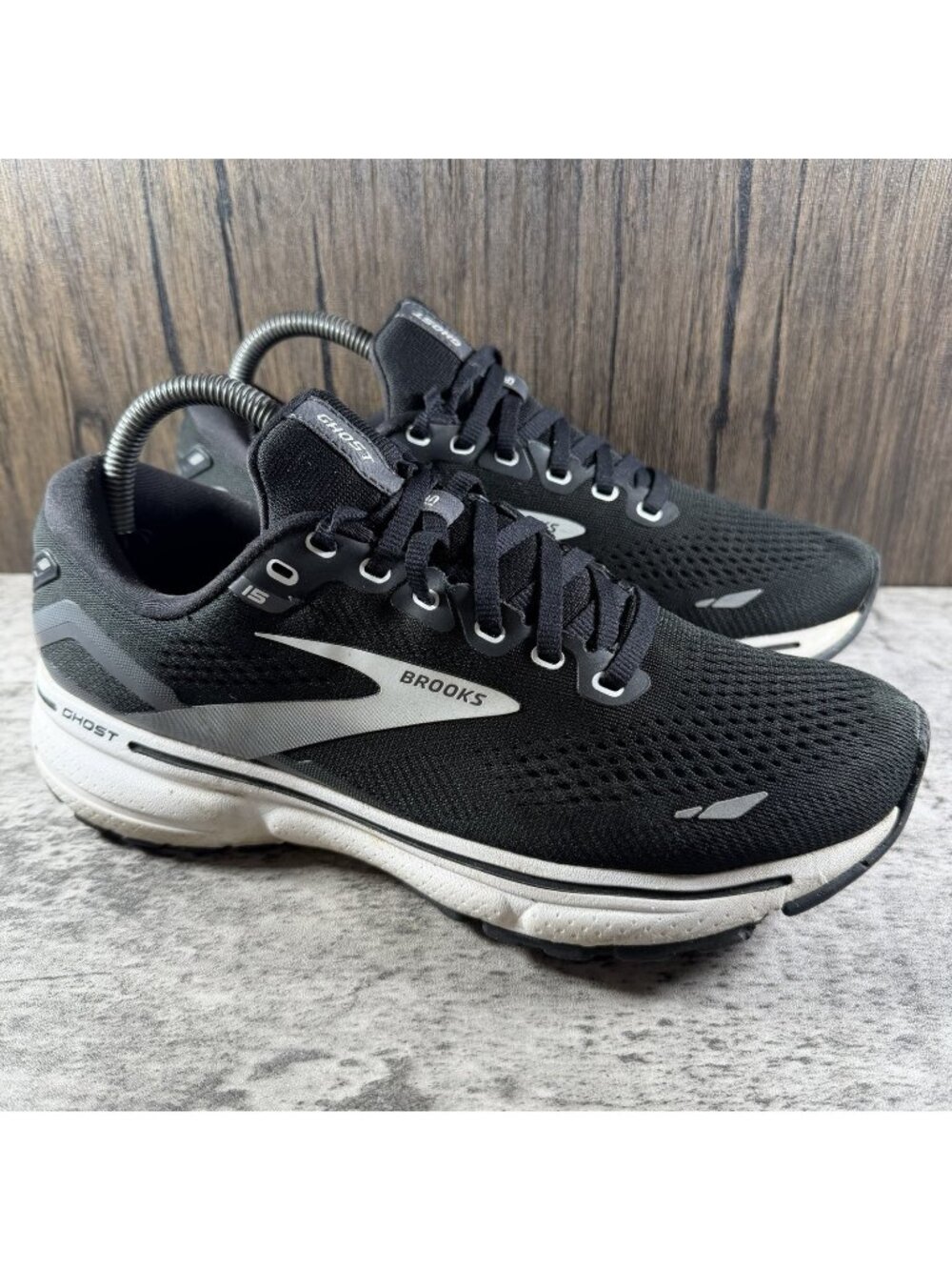 Brooks Ghost 15 Shoes Womens Size 9 B Black White Running Sneakers 1203801B012